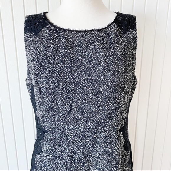 Elie Tahari Boucle Lace Black Gray (Grey) Leopard Sleeveless Sheath Dress Sz 14 - Picture 13 of 15
